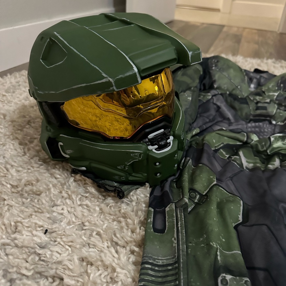 Green Helmet with Yellow Visor